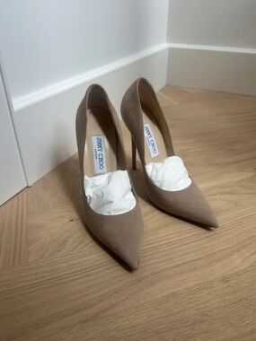 Jimmy Choo Nude Suede Pointed-Toe Heels